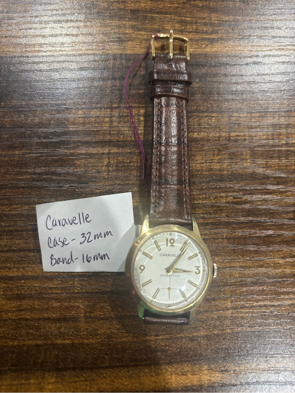 Caravelle Men's Brown Leather Strap Gold-Tone Watch